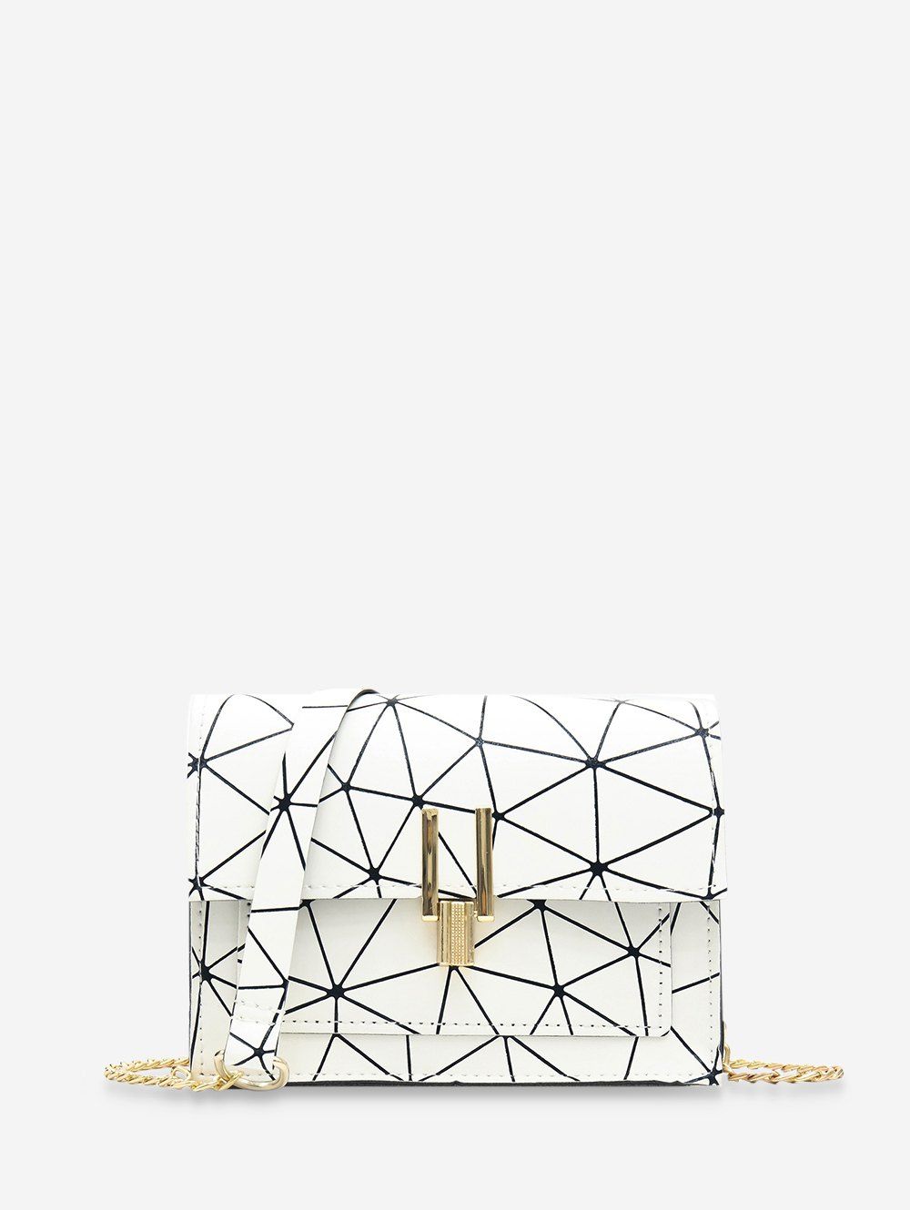 

Chain Cover Geometric Crossbody Bag, White