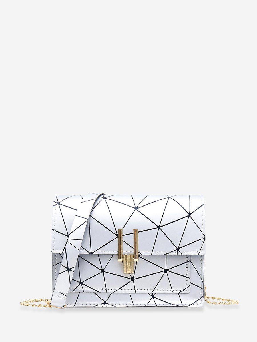 

Chain Cover Geometric Crossbody Bag, Silver
