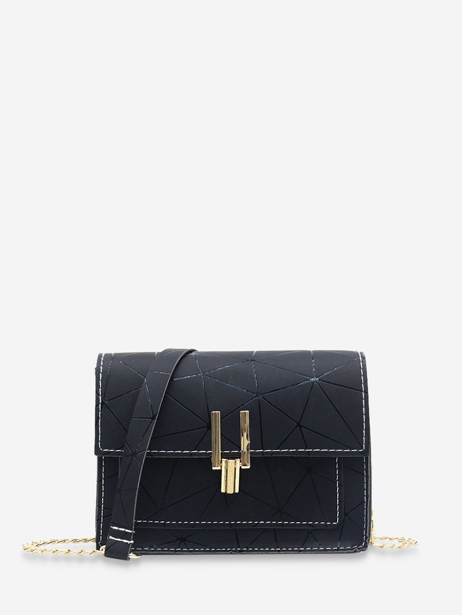 

Chain Cover Geometric Crossbody Bag, Black