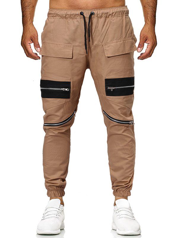 

Zipper Pocket Design Casual Pants, Khaki