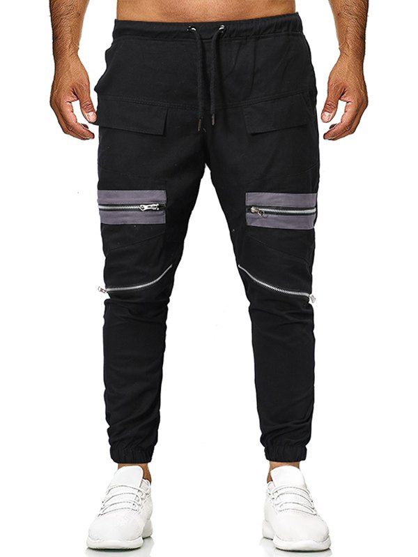 

Zipper Pocket Design Casual Pants, Black