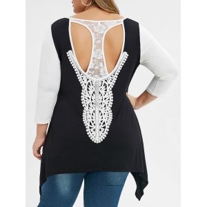 

Plus Size Lace Panel Cutout Asymmetrical Tunic, Black