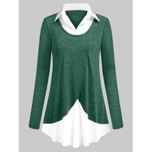 

Plus Size Two Tone Spliced T-shirt, Medium aquamarine