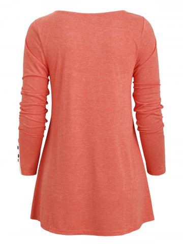 

V Neck Buttoned Long Sleeve Tee, Tangerine