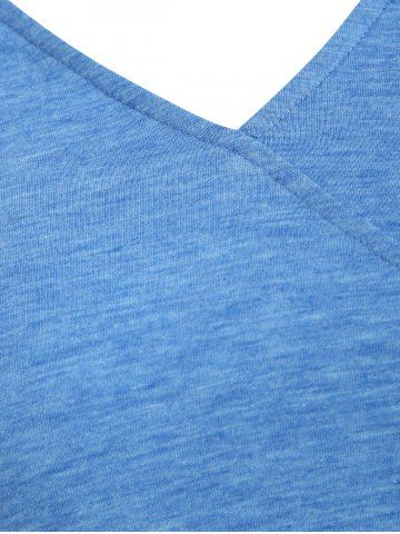 

V Neck Buttoned Ruched Long Sleeve Tee, Sky blue