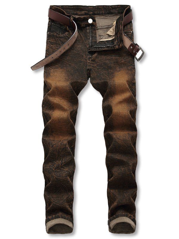 

Vintage Style Zip Fly Cuffed Jeans, Dark khaki