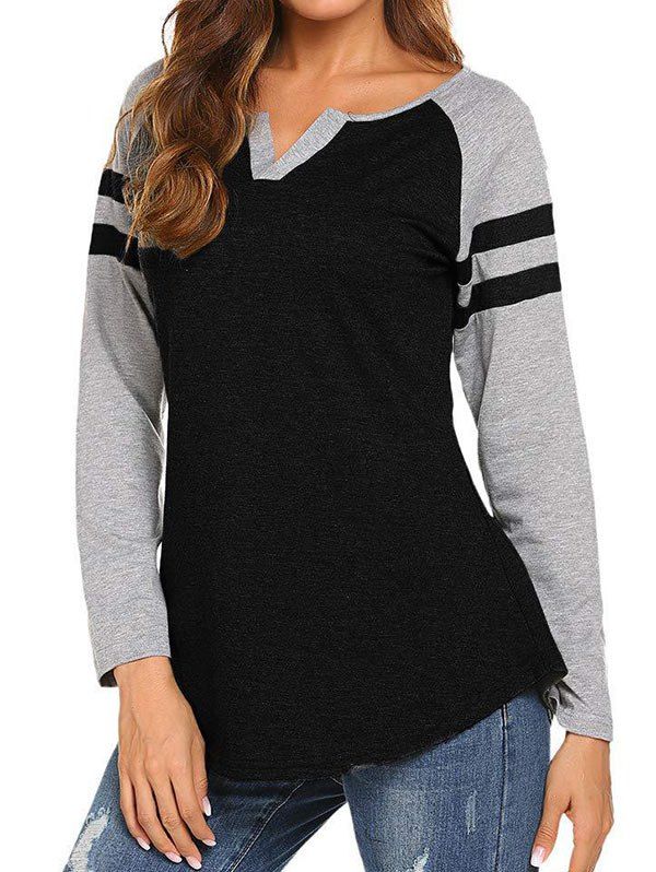 

V-notch Striped-detail Raglan Sleeve Tunic Top, Black
