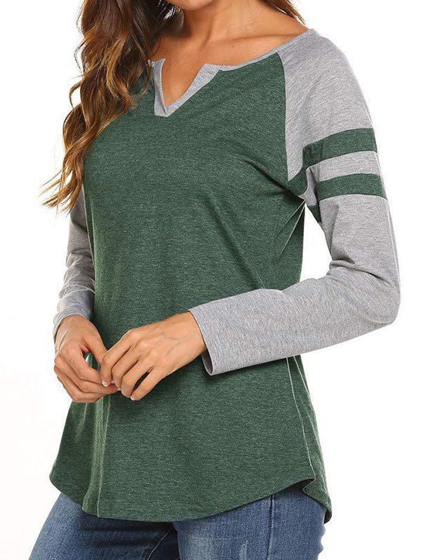 

V-notch Striped-detail Raglan Sleeve Tunic Top, Grayish turquoise