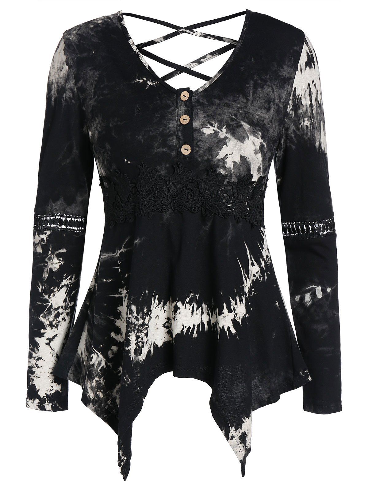 

Tie Dye Asymmetrical Button T Shirt, Multi-a
