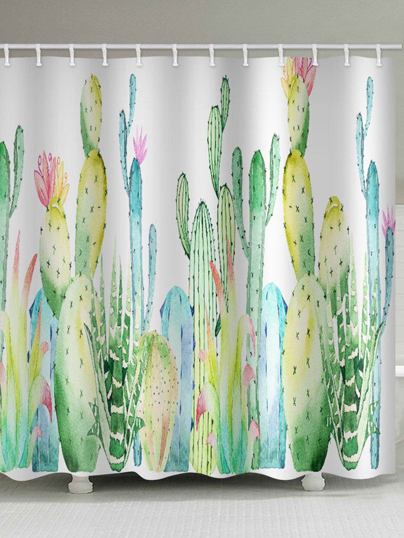 

Cactus Flowers Printed Waterproof Bath Curtain, Green snake