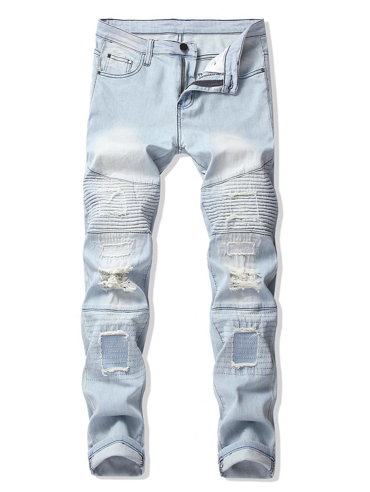 

Patchworks Ripped Decoration Casual Jeans, Jeans blue