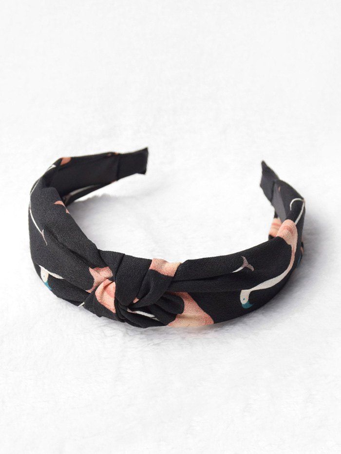 

Flamingo Print Knot Fabric Wide Hairband, Black