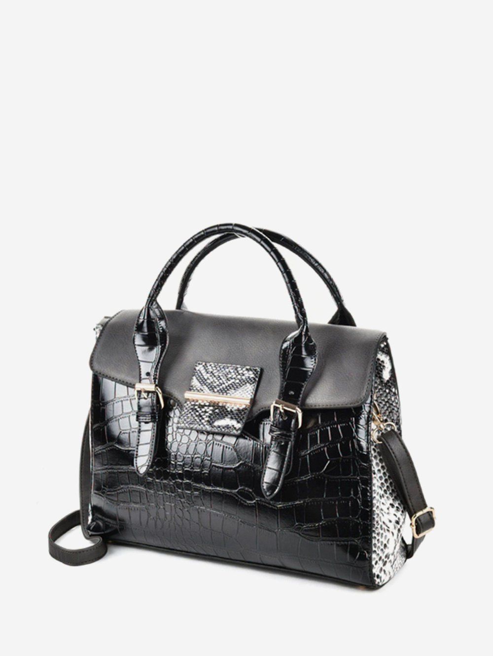 

Contrast Color Animal Print Tote Bag, Black