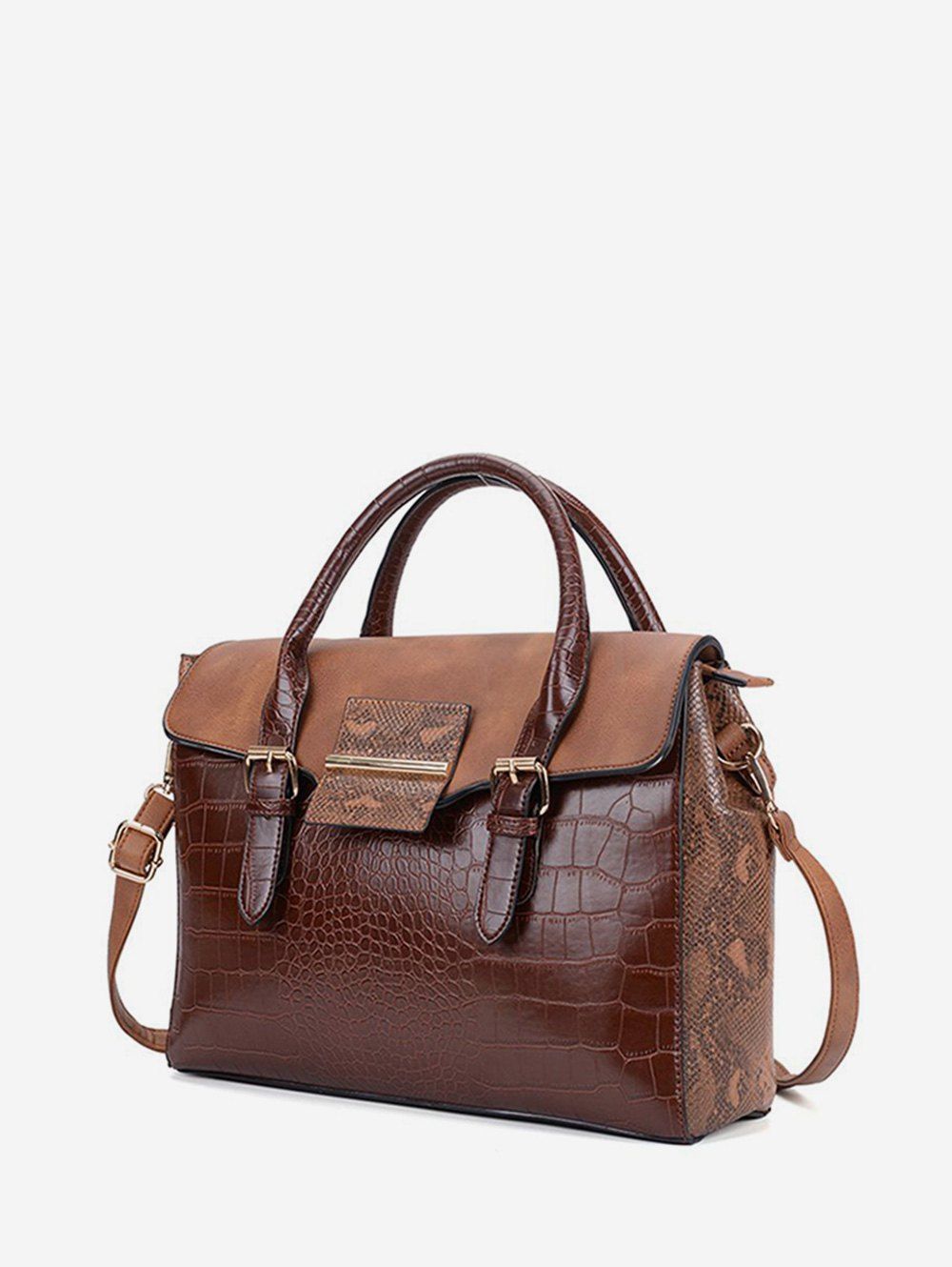 

Contrast Color Animal Print Tote Bag, Brown