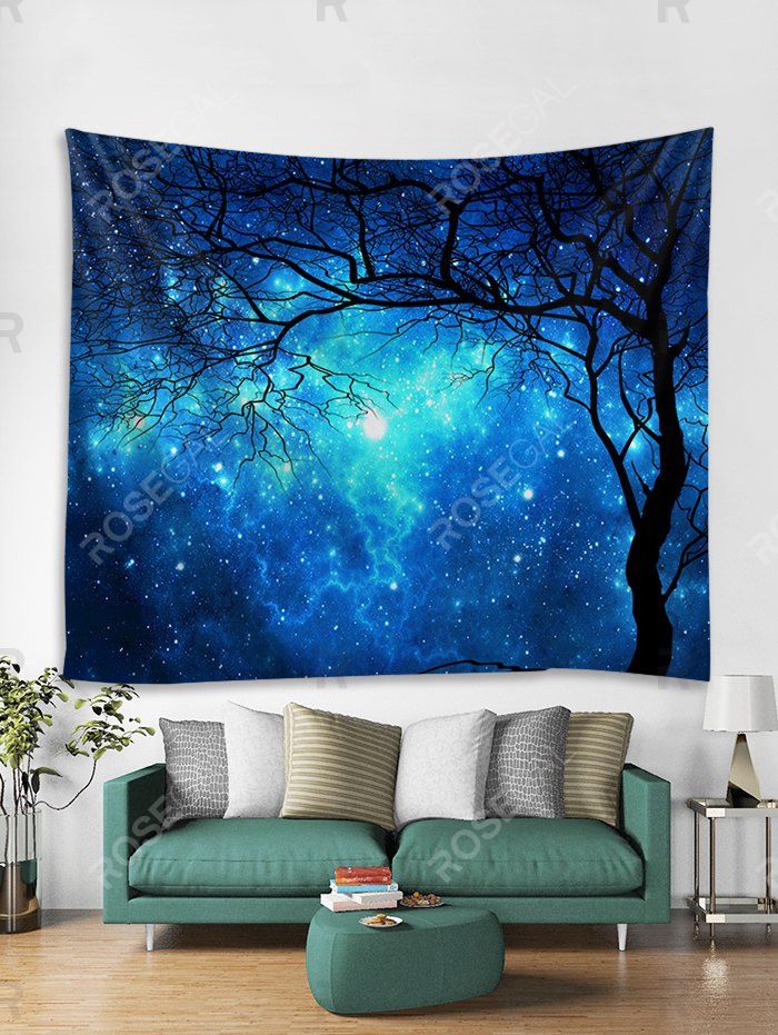 

Starry Sky Tree Pattern Print Tapestry, Cobalt blue