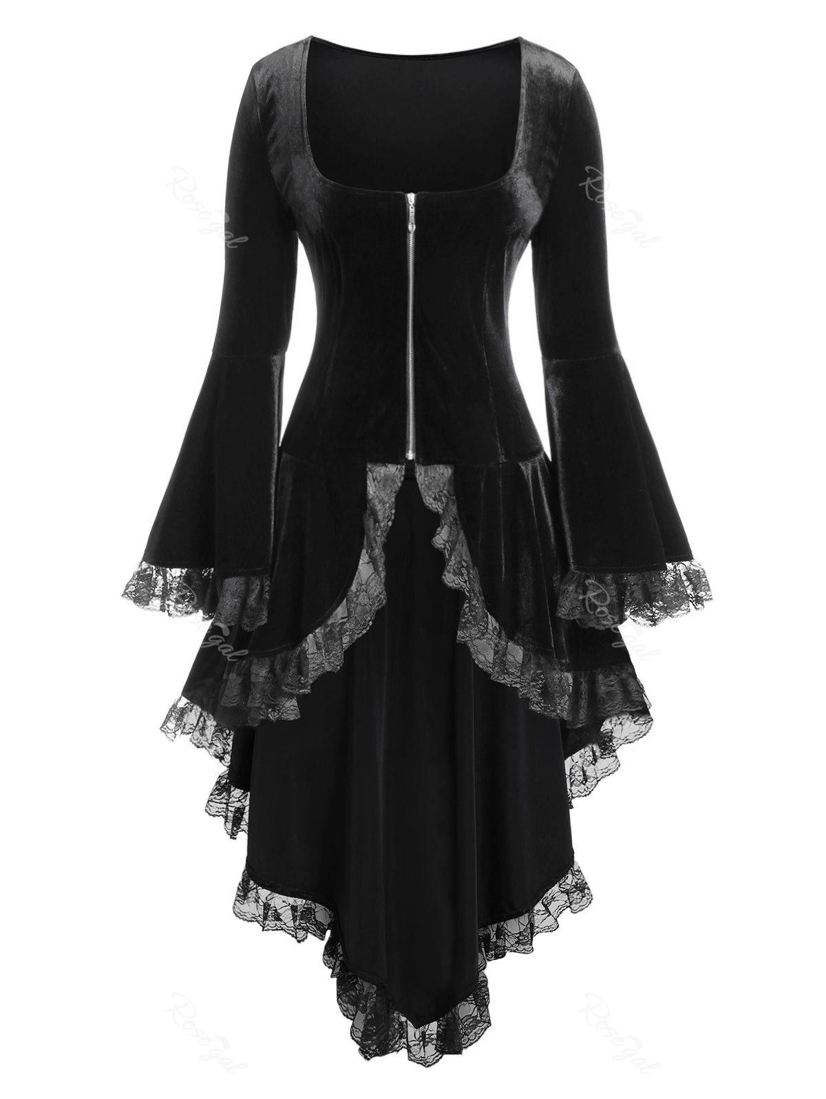 

Plus Size Gothic High Low Velvet Peplum Coat, Black