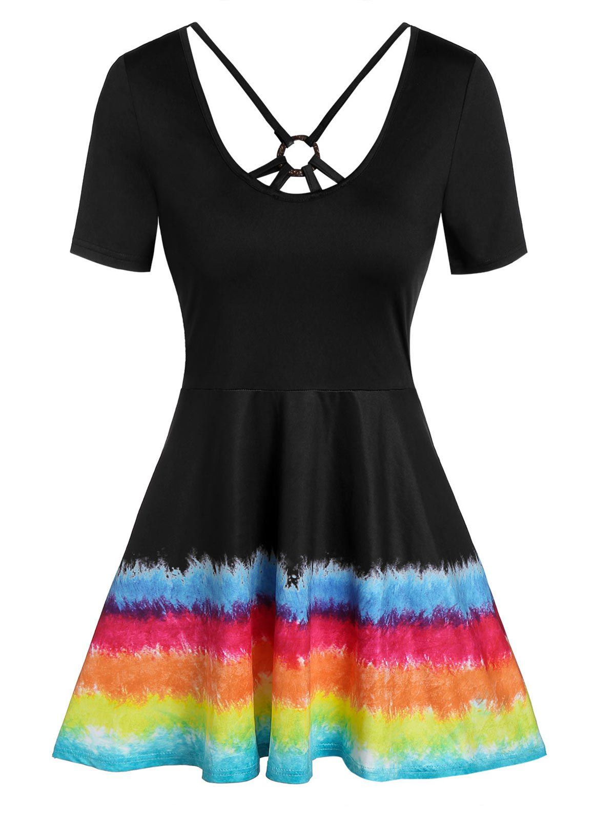 

Scoop Collar Printed Tunic T Shirt, Black