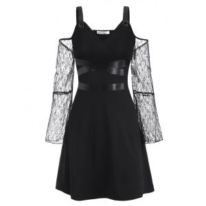 

Plus Size Buckled Lace Sleeve Cold Shoulder Gothic Dress, Black