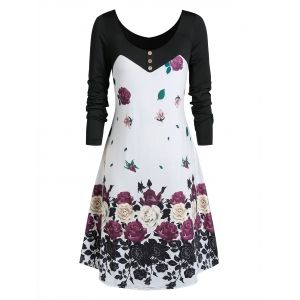 

Plus Size Floral Print T-shirt Dress, White
