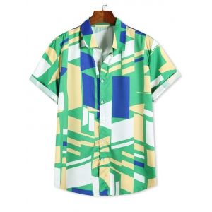 

Color Blocking Geometric Print Short Sleeve Shirt, Multi b