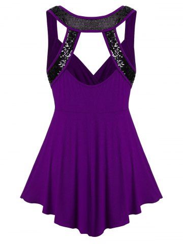 

Plus Size Glitter Sweetheart Collar Cut Out Tank Top, Dark violet