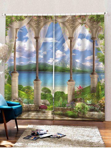 

2 Panels Lakeside Porch Print Window Curtains, Multi