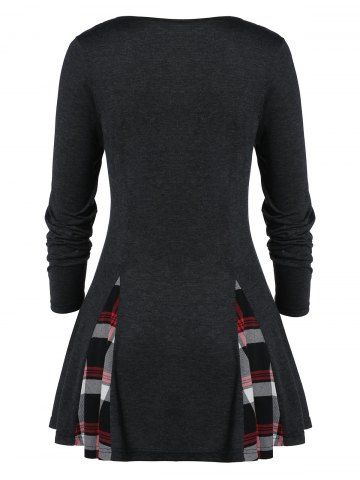 

Plus Size Plaid Panel Buttoned A Line Tunic Tee, Dark slate grey