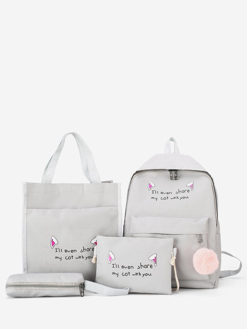 

Plush Ball Letter Decoration Backpacks Set, Gray