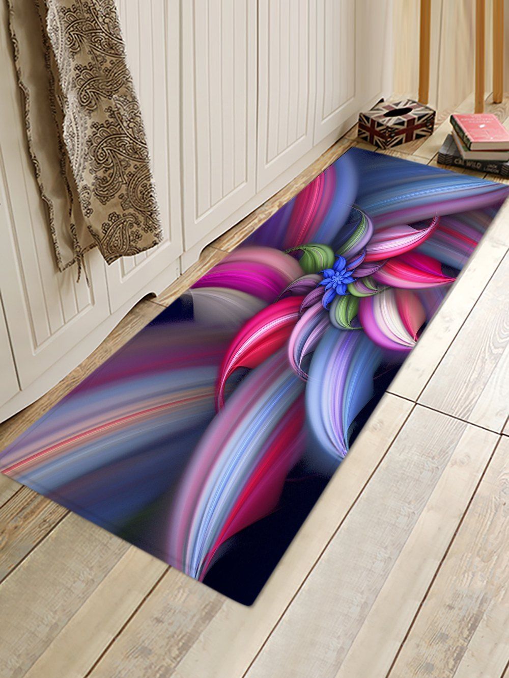 

3D Flower Printed Pattern Floor Mat, Dark carnation pink