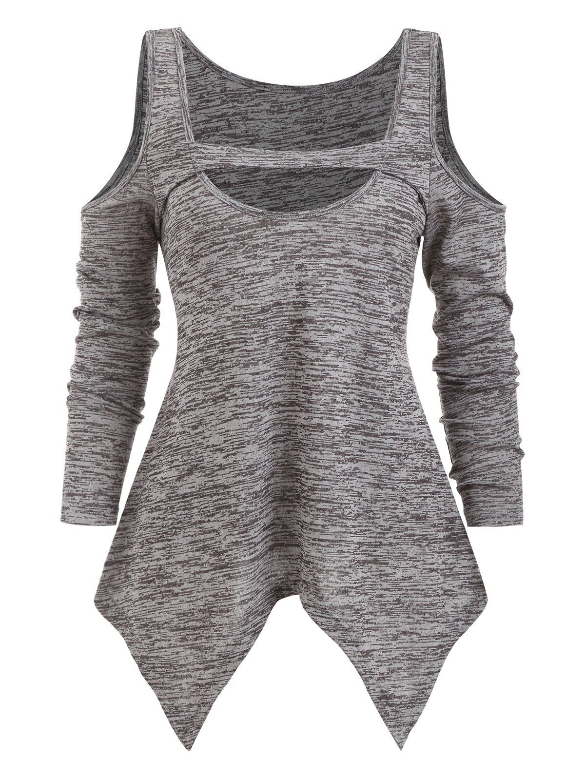 

Asymmetrical Open Shoulder Marled T Shirt, Coffee