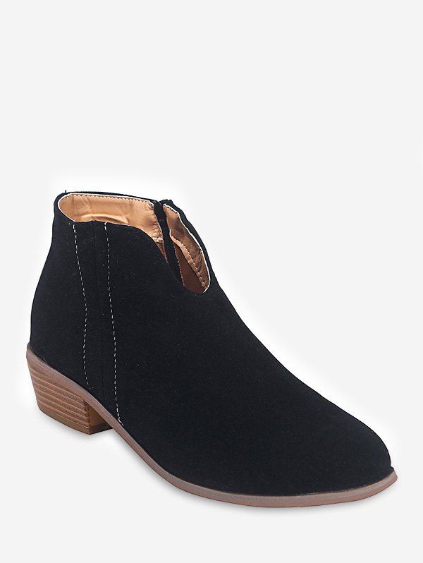 

Notched Collar Suede Ankle Boots, Black