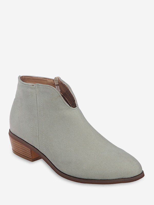 Notched Collar Suede Ankle Boots, Beige