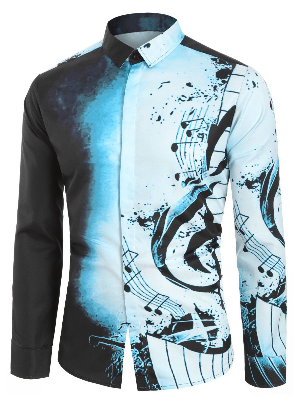 

Musical Note Pattern Casual Long Sleeves Shirt, Macaw blue green