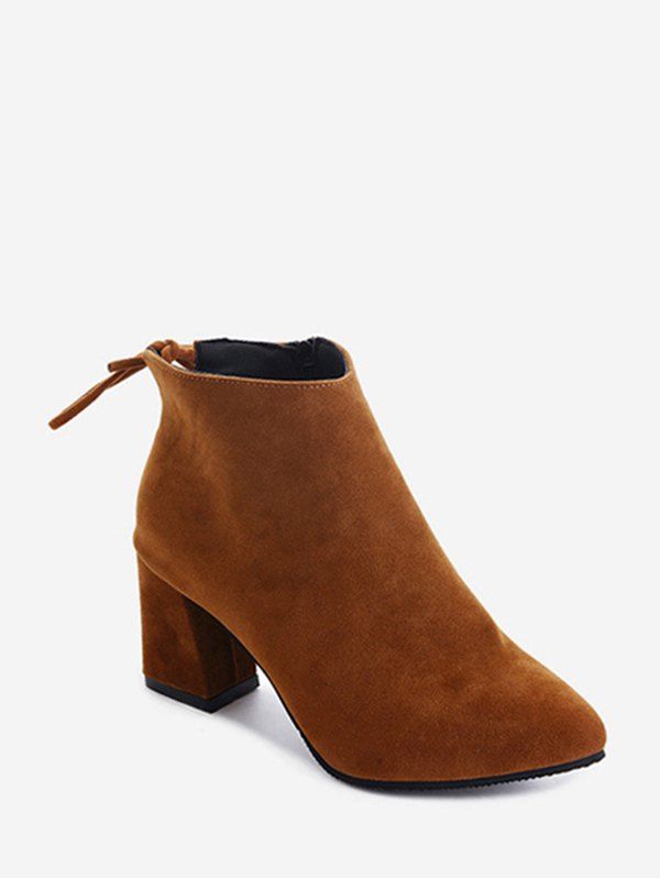 

Solid Tie Back Suede Block Heel Ankle Boots, Brown
