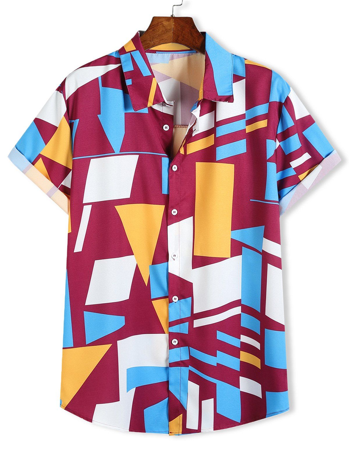 

Color Blocking Geometric Print Short Sleeve Shirt, Multi-a