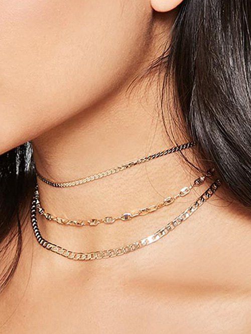 

Minimalist Chain Choker Necklace Set, Gold