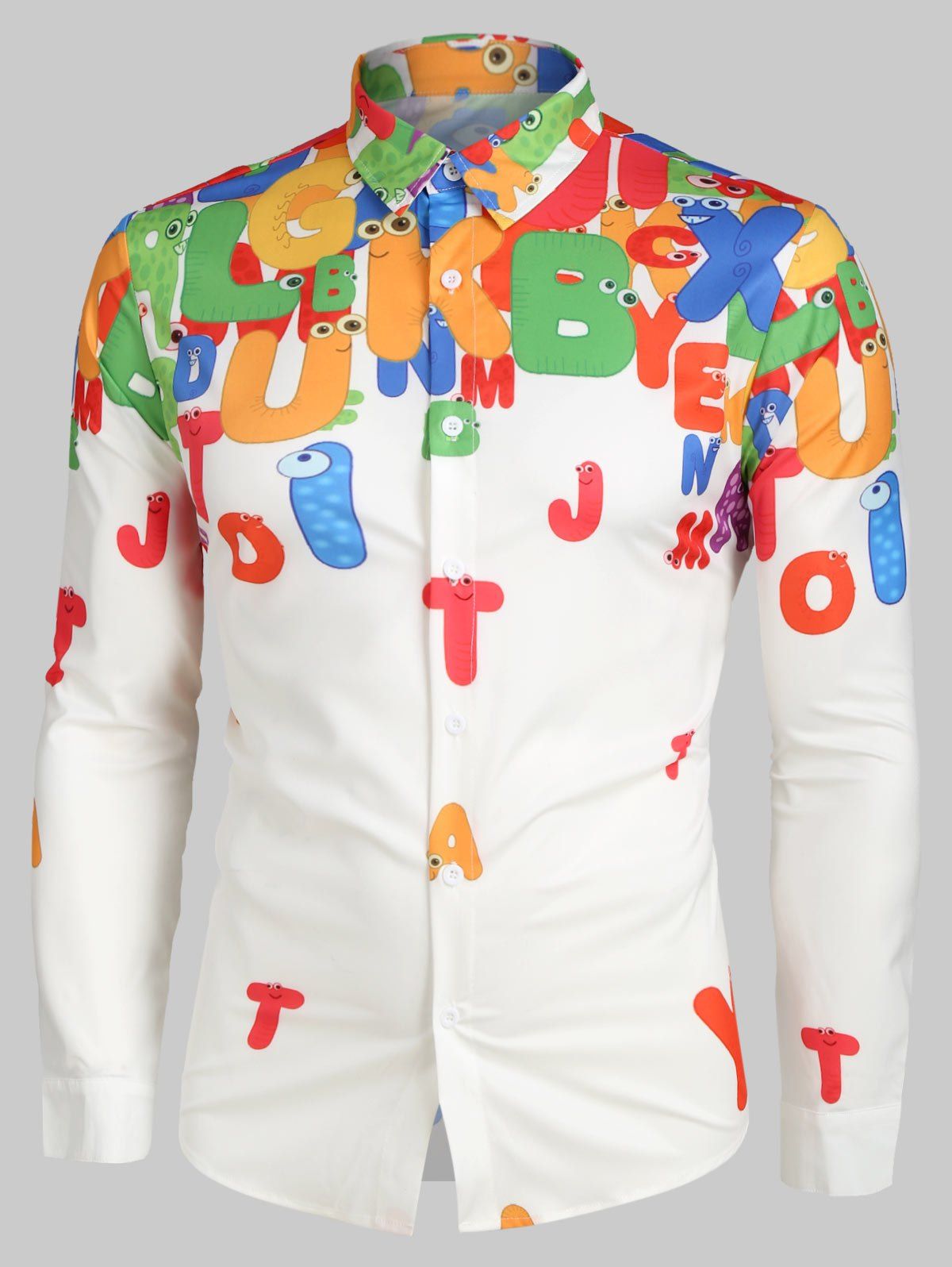 

Cartoon Letter Printed Long Sleeves Shirt, White