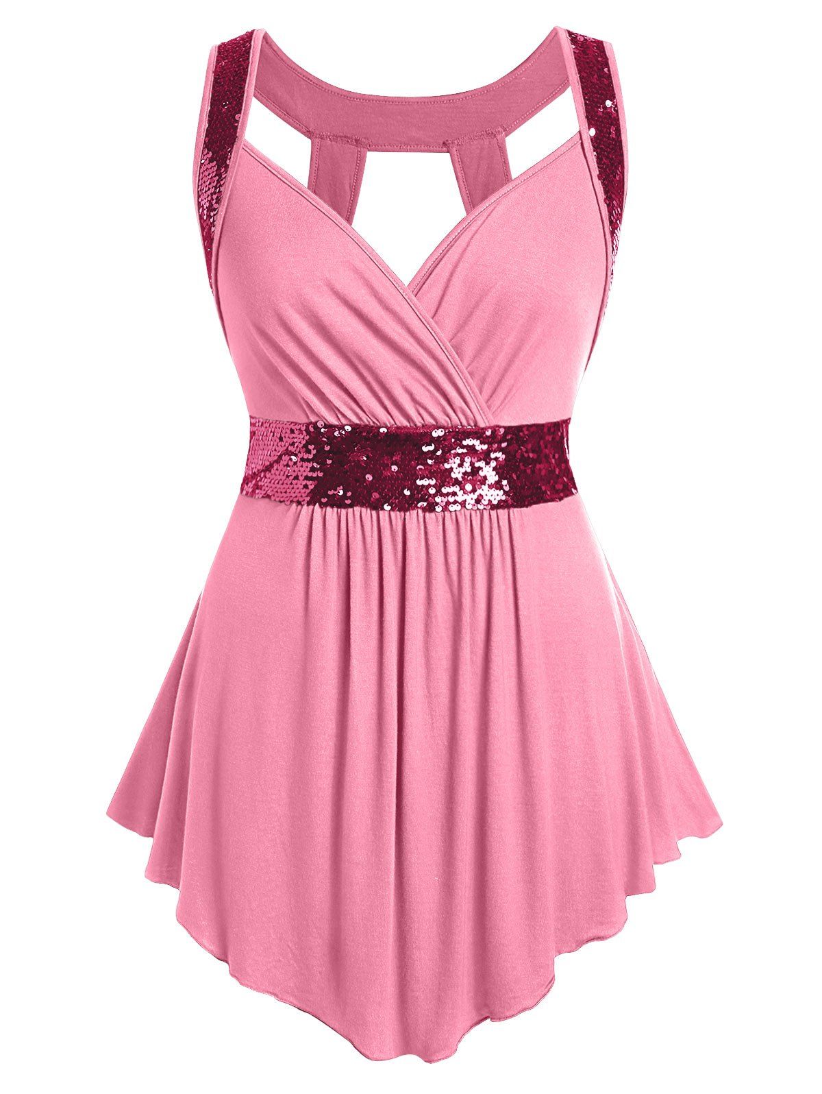 

Plus Size Glitter Sweetheart Collar Cut Out Tank Top, Blush red