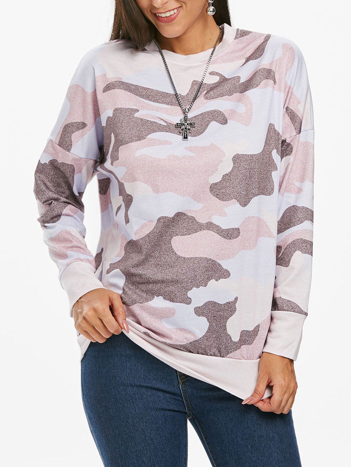 

Camo Drop Shoulder Casual Sweatshirt, Multi-a