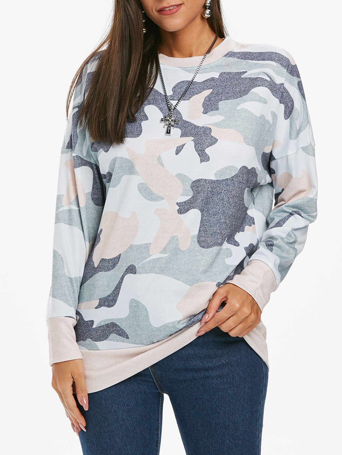 

Camo Drop Shoulder Casual Sweatshirt, Multi-b