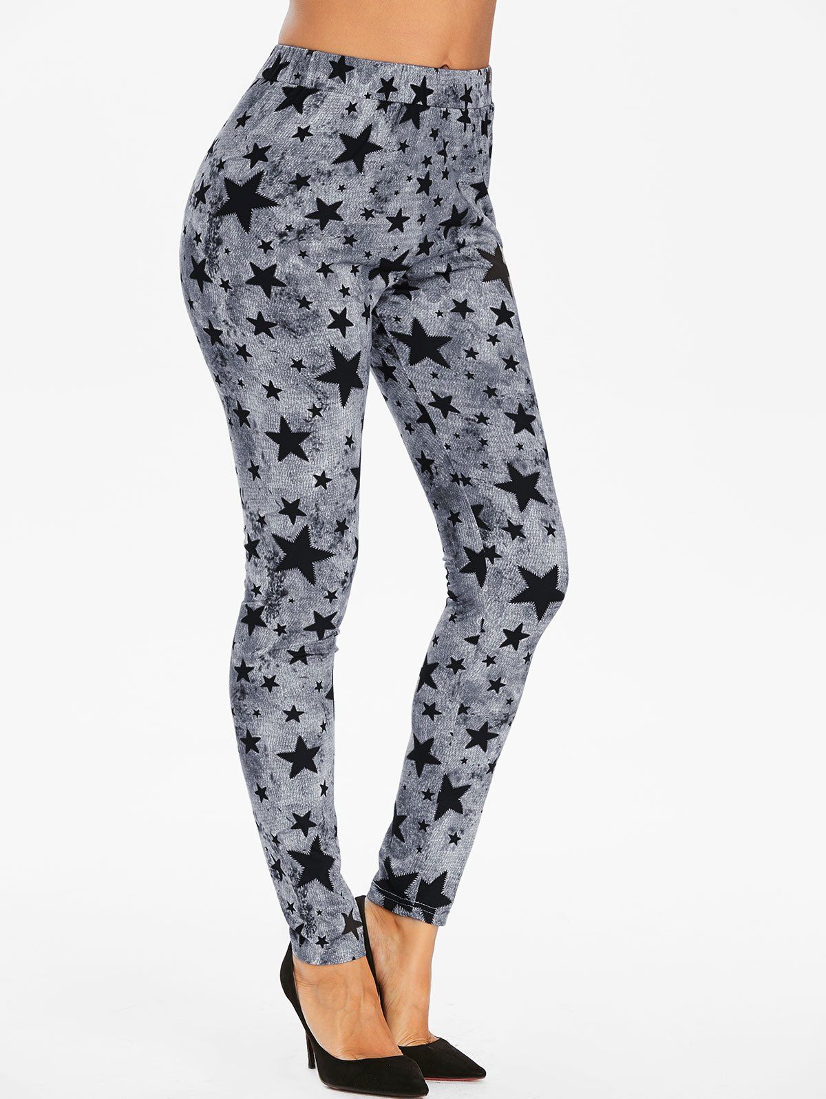 

Star Print High Waisted Gothic Leggings, Gray