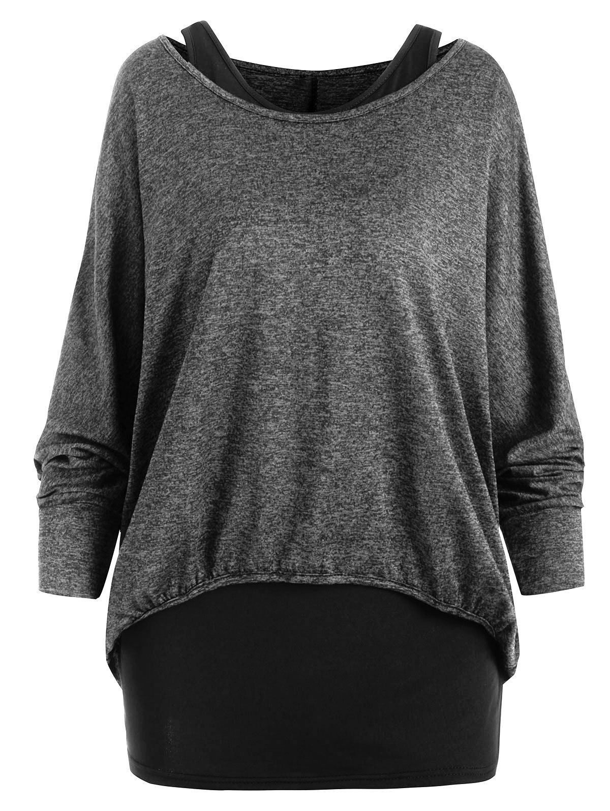

Dolman Sleeves Space Dye Tee with Tank Top, Gray