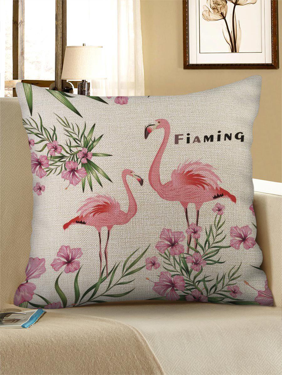 

Flamingo and Flowers Print Decorative Pillowcase, Rose