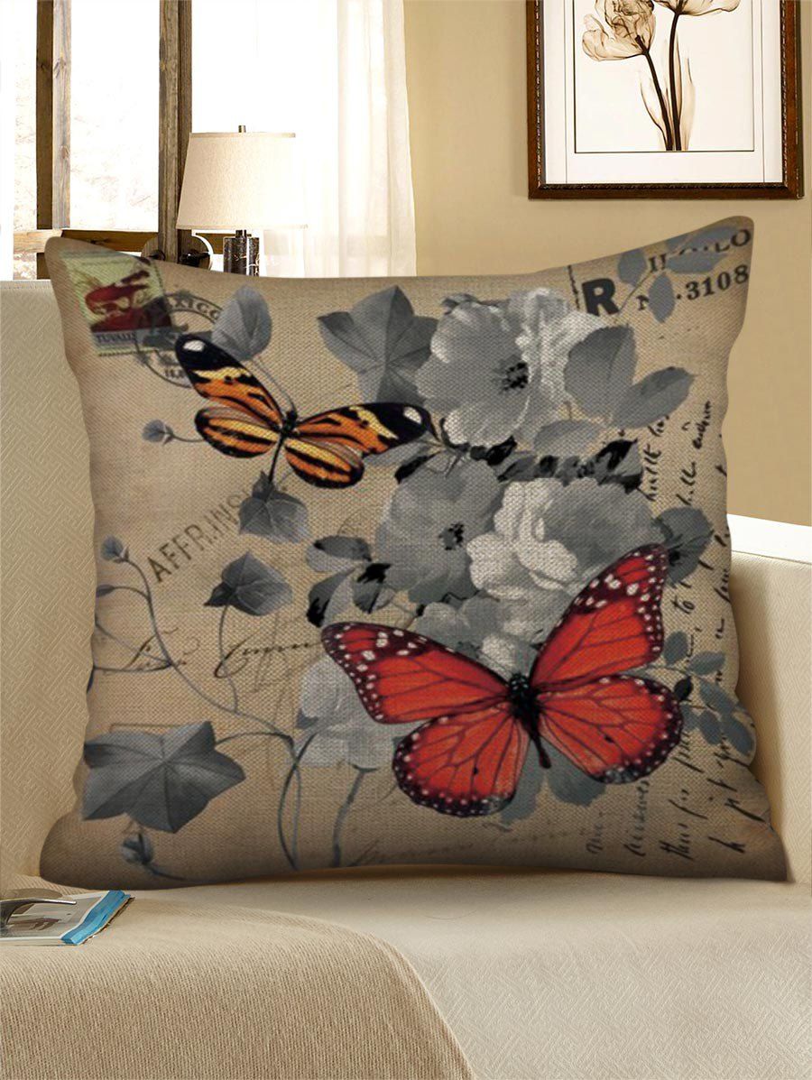 

Vintage Butterfly Stamp Print Decorative Pillowcase, Caramel