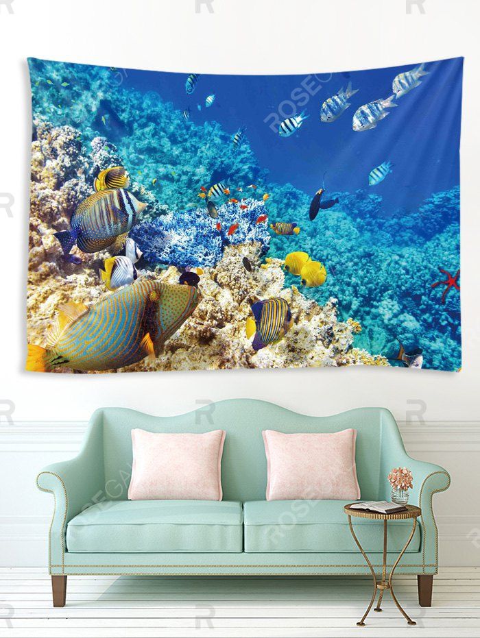

3D Digital Printing Underwater Fish Waterproof Tapestry, Multi