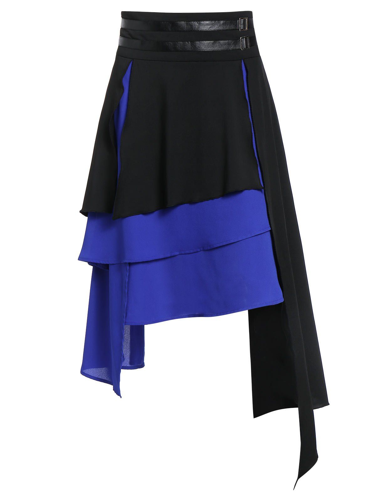

Asymmetric Faux Leather Insert Layered Gothic Skirt, Black