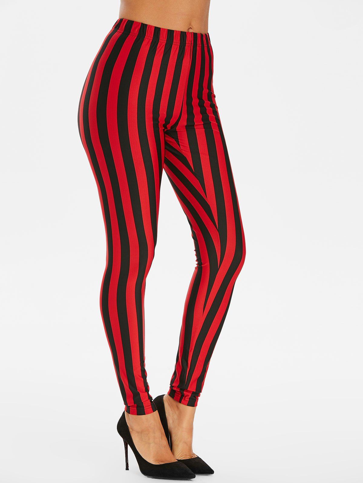 

High Rise Striped Skinny Leggings, Red