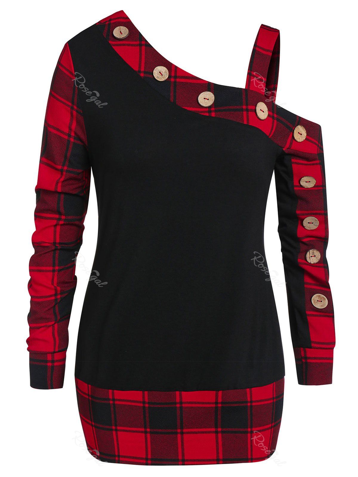 

Plus Size Plaid Panel Skew Neck Tunic Hoodie, Black
