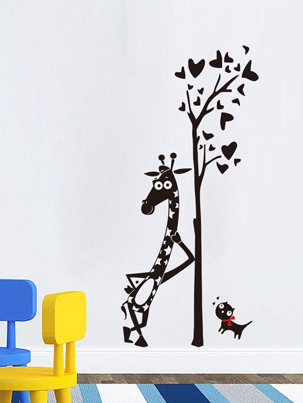

Cartoon Giraffe and Cat Print Wall Art Stickers, Black