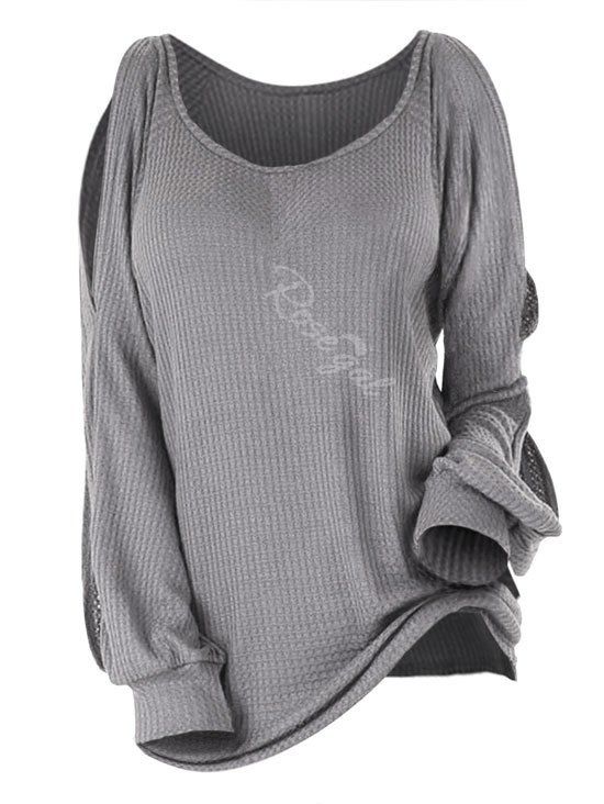 

Plus Size Split Raglan Sleeve Tunic Knitwear, Gray
